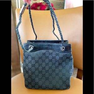 Authentic Gucci Black Leathet and Canvas Tote